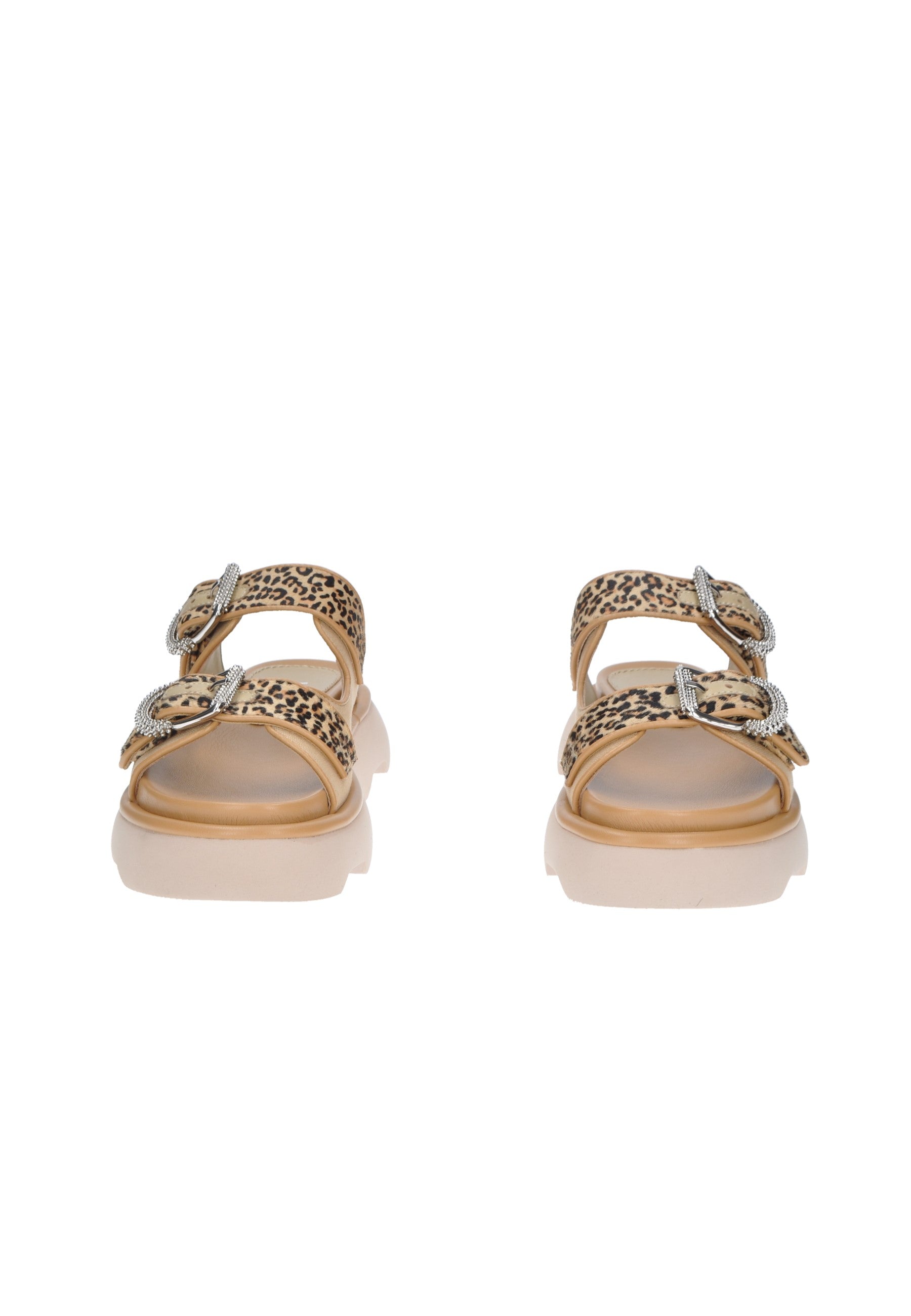 TJ523 JEANNOT Noemi leopard print sandals with double buckle, cushioned footbed, and 5cm platform sole.
