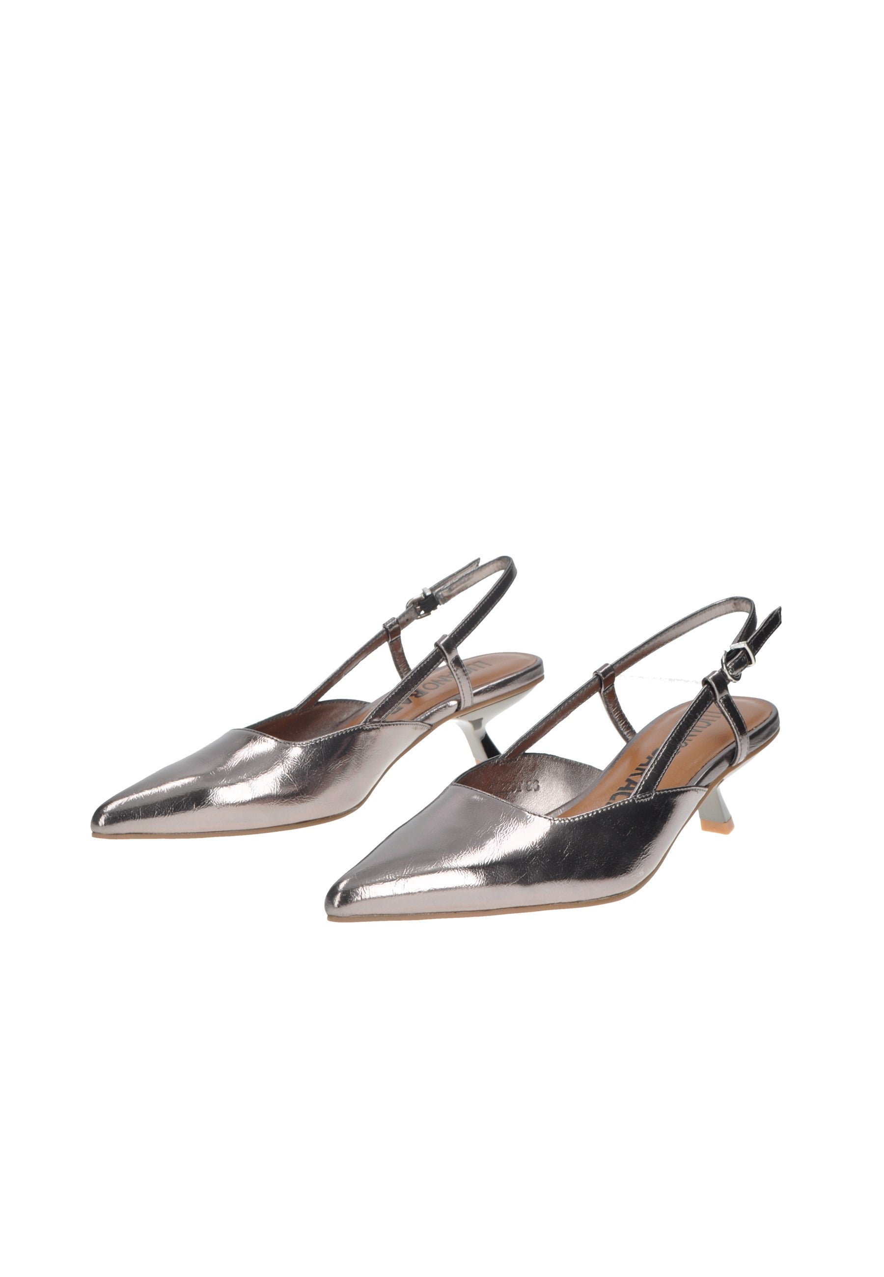 Lucianno Barachini TL229 silver slingback heels with pointed toe and 6 cm high heel for stylish comfort.
