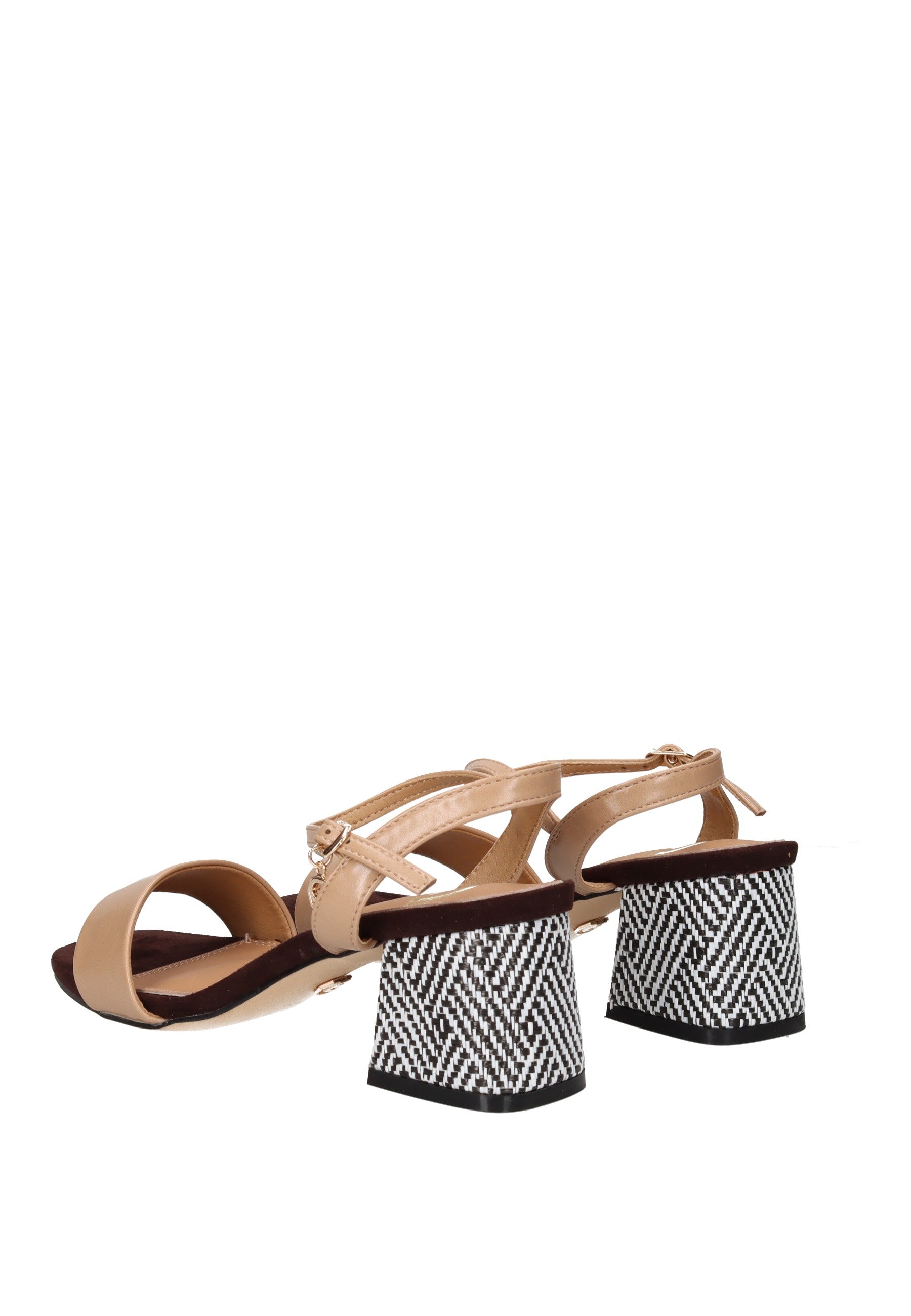 GD431 Sandalo GOLD&GOLD beige sandal with ankle strap and patterned high heel.