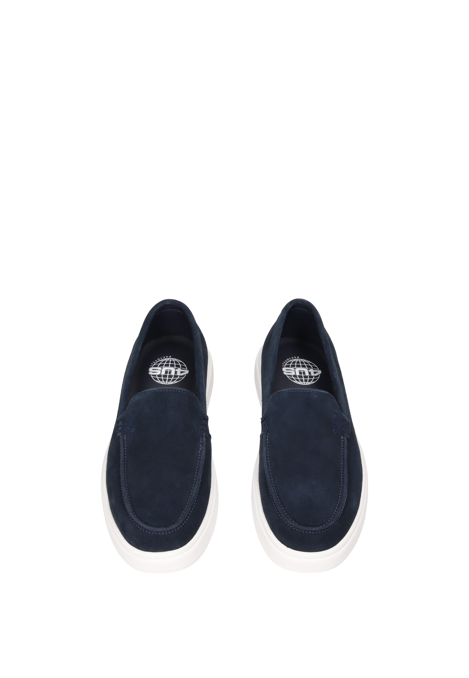 HM25045-01 Mocassino PACIOTTI 4US in pregiato camoscio blu scuro con fondo gomma per comfort e eleganza.
