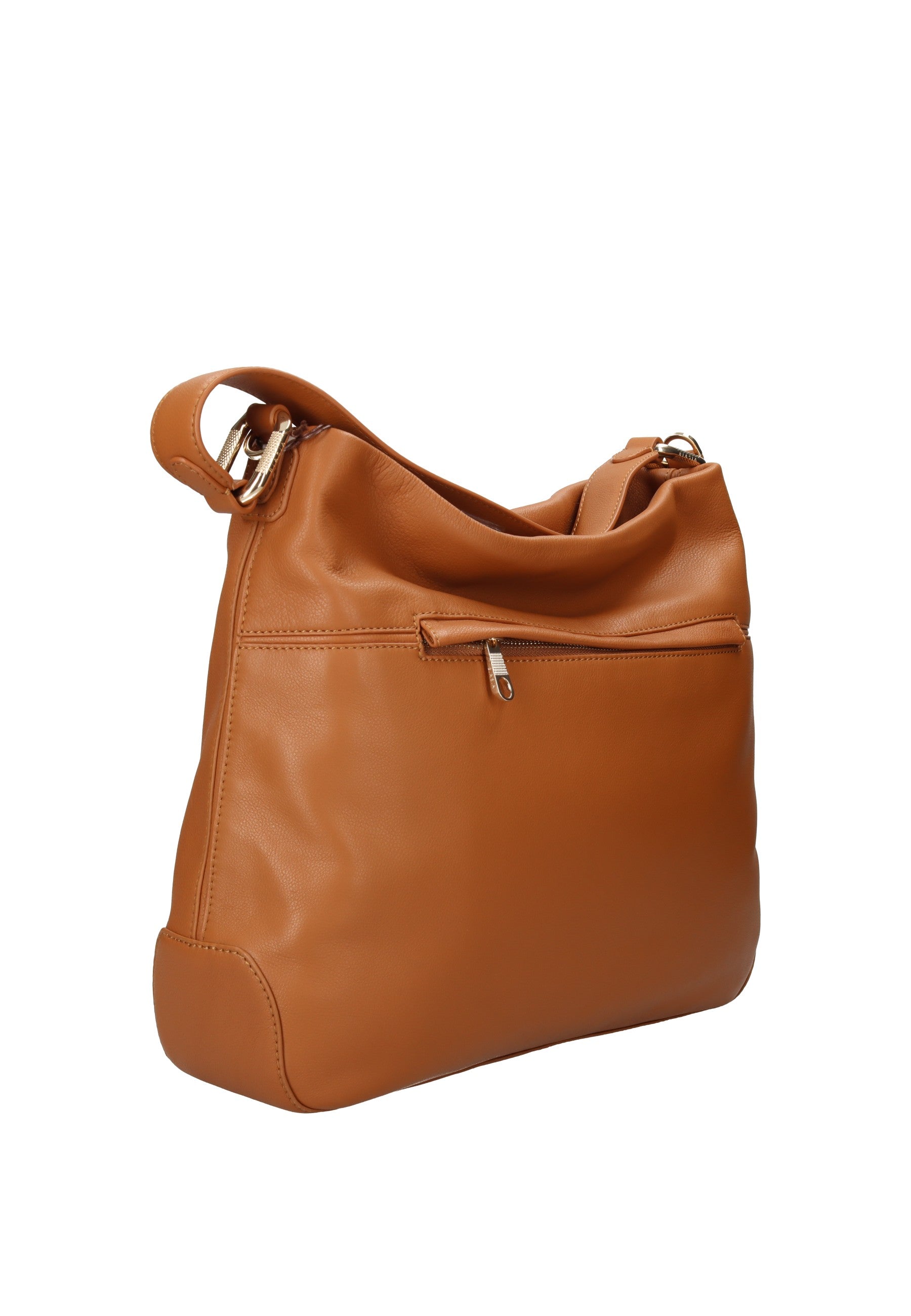 BIBP9E502 Borsa a spalla FRANCESCO BIASIA in pelle nappa marrone con cerniera e tracolla regolabile.
