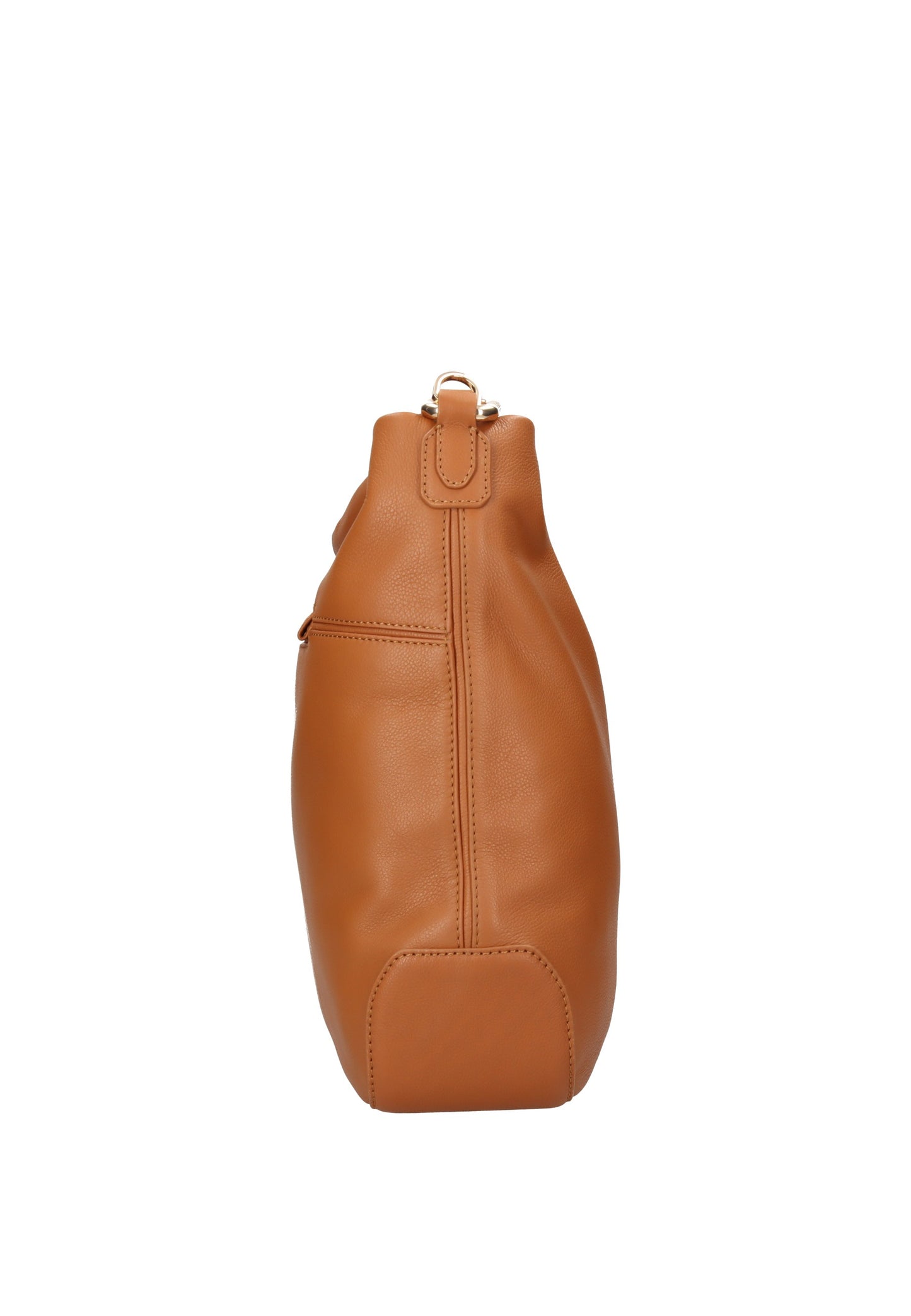BIBP9E502 Borsa a spalla FRANCESCO BIASIA vista laterale in pelle nappa color marrone.