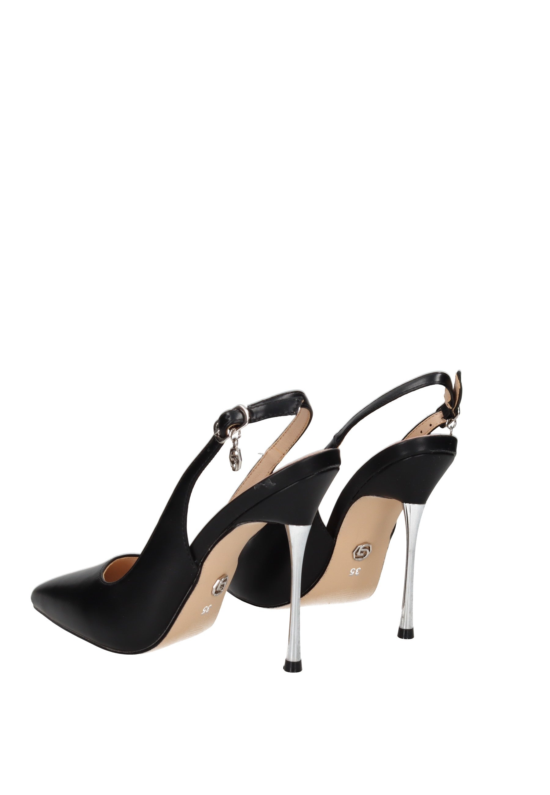 GP907 Decollete aperto dietro GOLD&GOLD elegant black high heel shoes with slingback design.