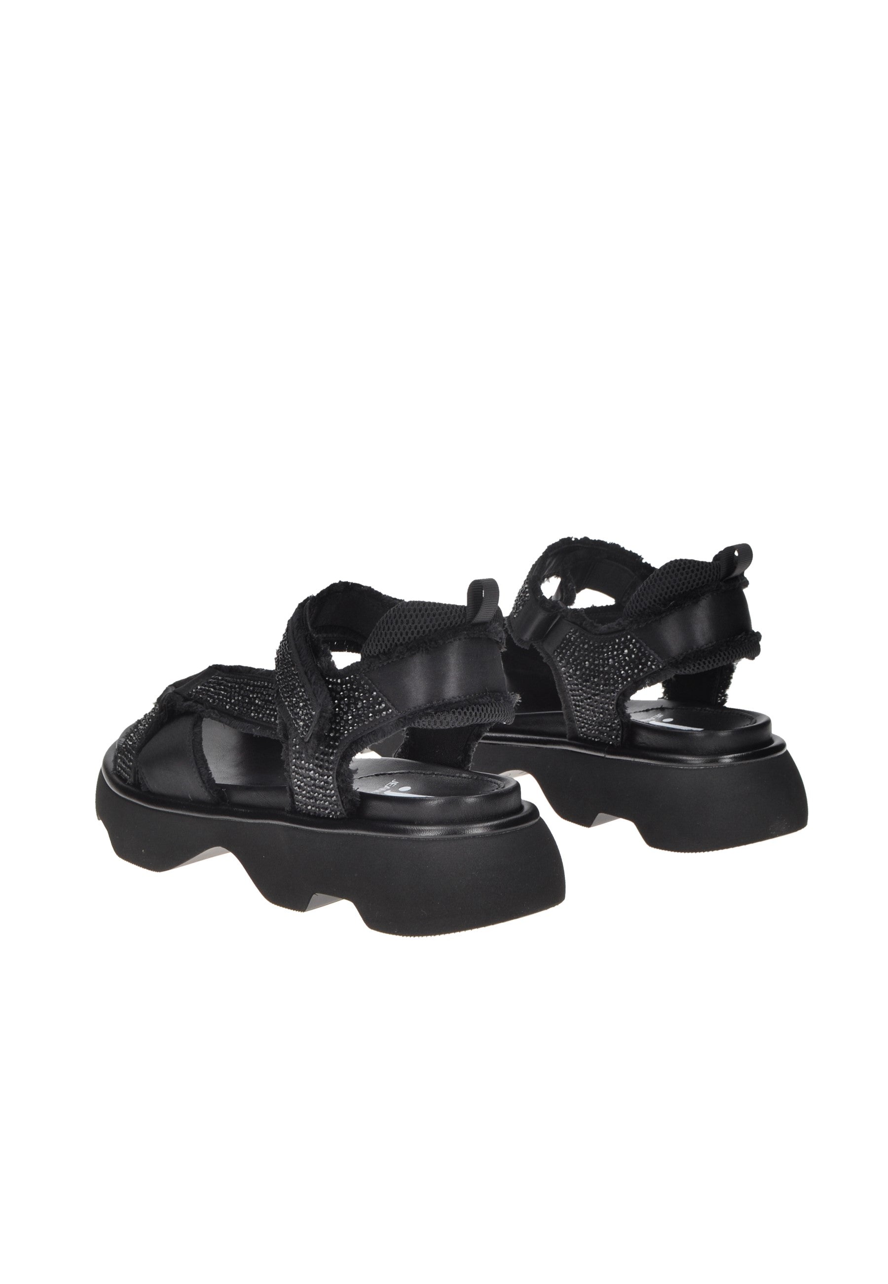 TJ522 Sandalo JEANNOT black sandals with velcro closure and cushioned insole, 5 cm thick rubber sole.
