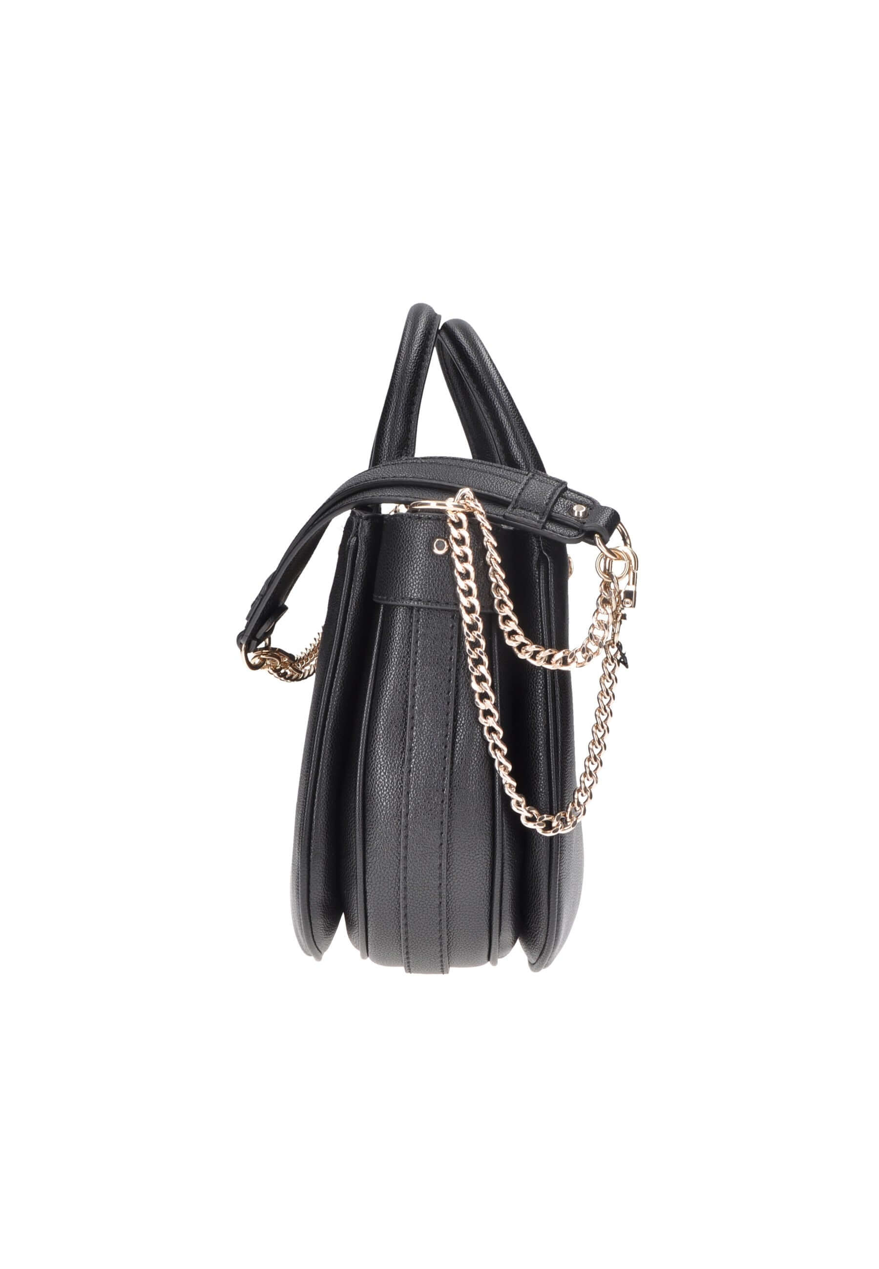Borsa a mano GUESS Fedora in ecopelle nera con tracolla e cerniera, dimensioni 28x21x11 cm.
