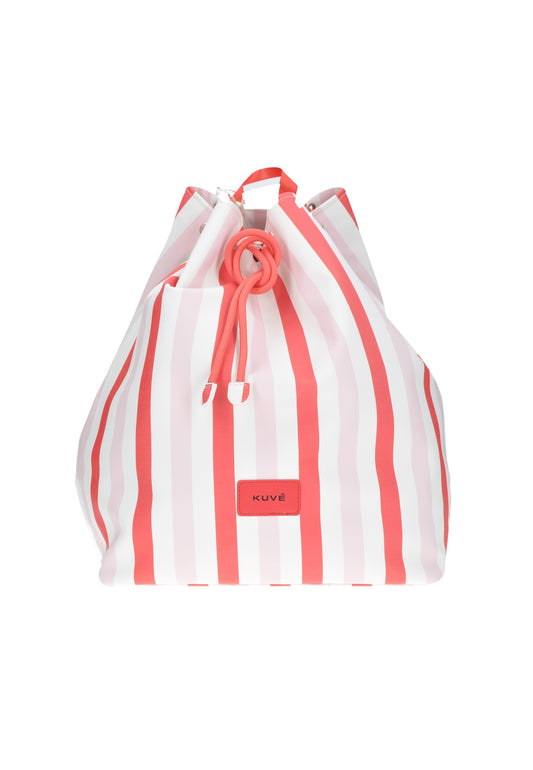 Kuve' KBS31A03 striped beach backpack in eco-leather with drawstring closure, perfect for seaside adventures.