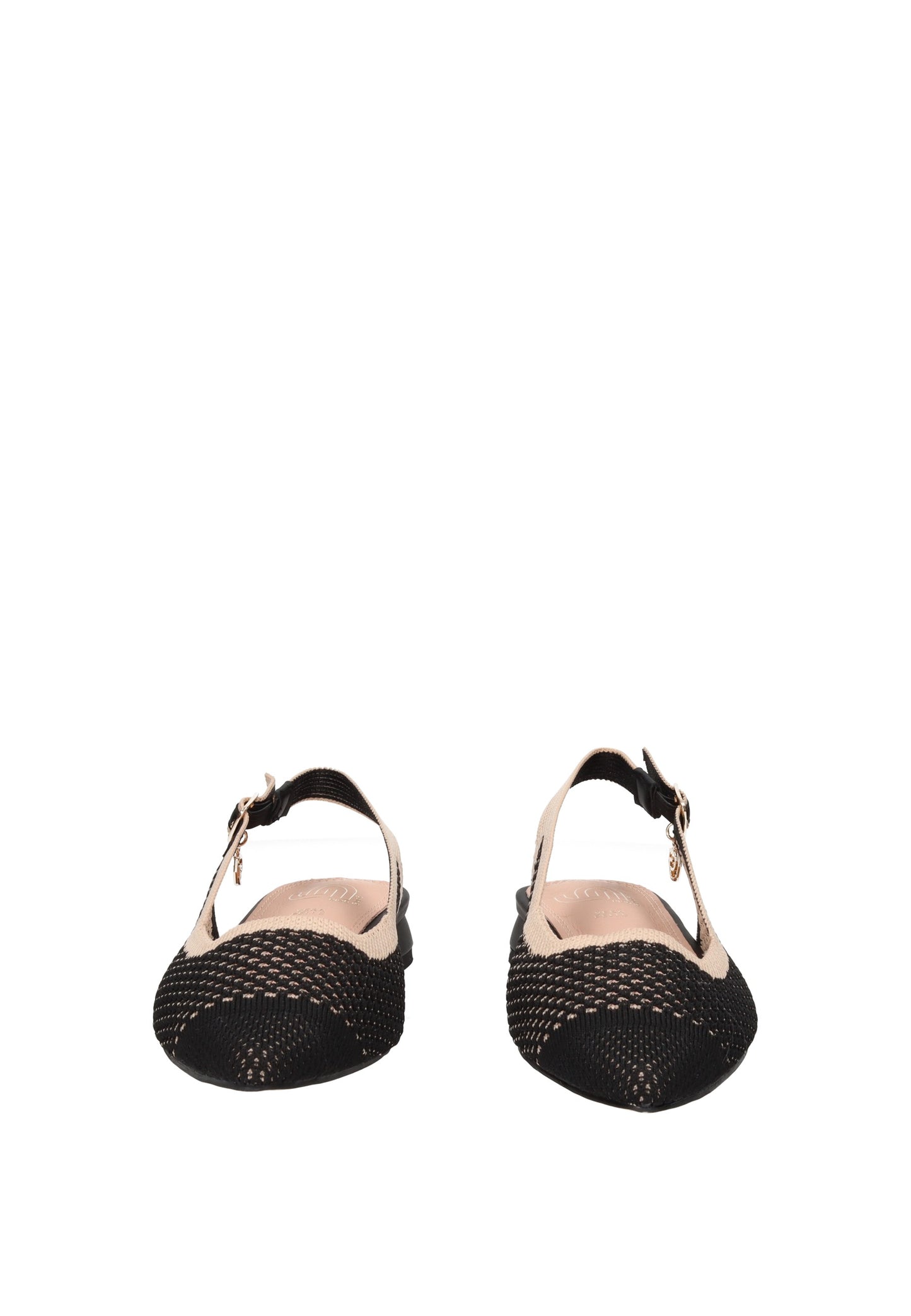 GK228 Ballerina GOLD&GOLD black and beige fabric ballet flats with ankle strap, comfortable padded footbed.