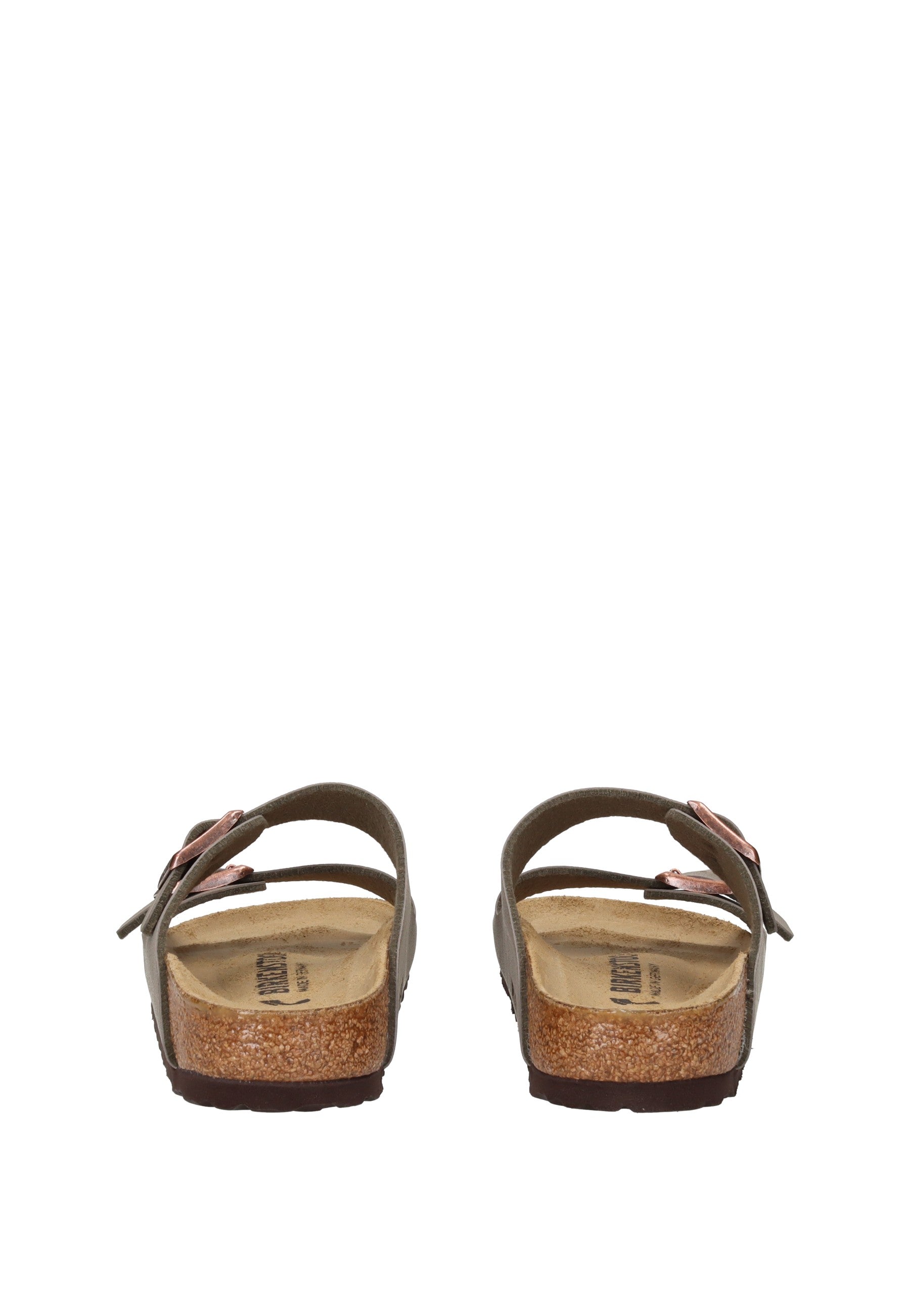 151213 Sandalo BIRKENSTOCK view from the back featuring adjustable metal buckles and cork-latex anatomical footbed.