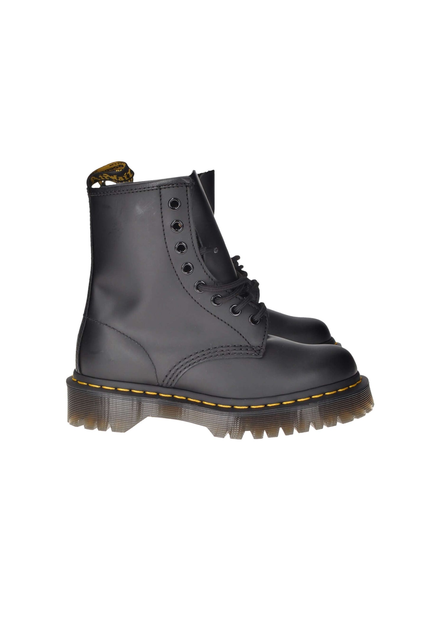 Dr. Martens 1460 Bex black leather boots with lace-up closure and durable rubber sole.