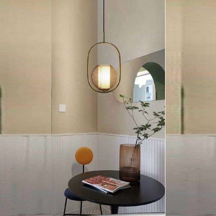 Oval Pendant Chandelier LED Light E27 Lamp Mesh Sphere Metal Gold Modern