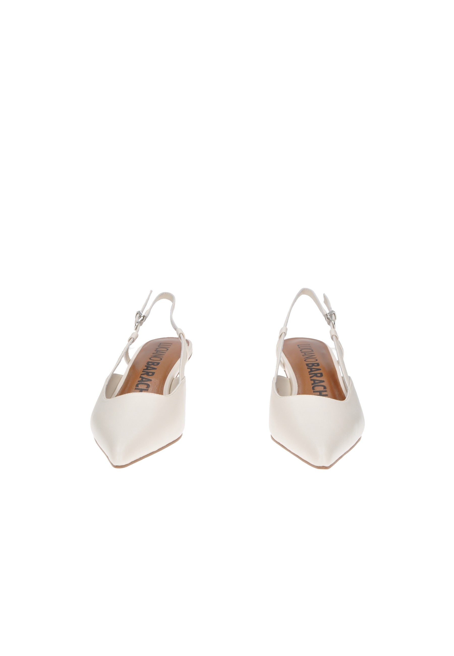 TL229 Decollete aperto dietro LUCIANO BARACHINI in pelle bianca, tacco alto e cinturino. Eleganza e comfort.