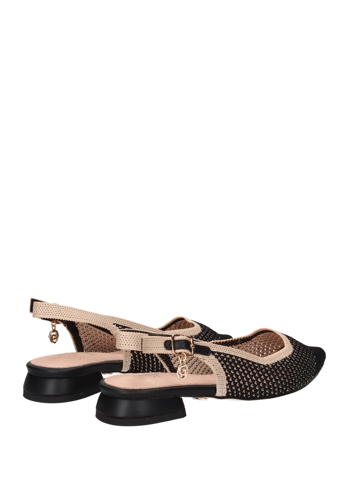 GK228 Ballerina GOLD&GOLD, stylish black and beige slingback ballerina shoes with comfortable rubber sole.