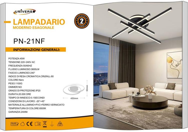 Modern LED Ceiling Light 45 Watt Black Chandelier Lamp Ceiling Cold 6500K