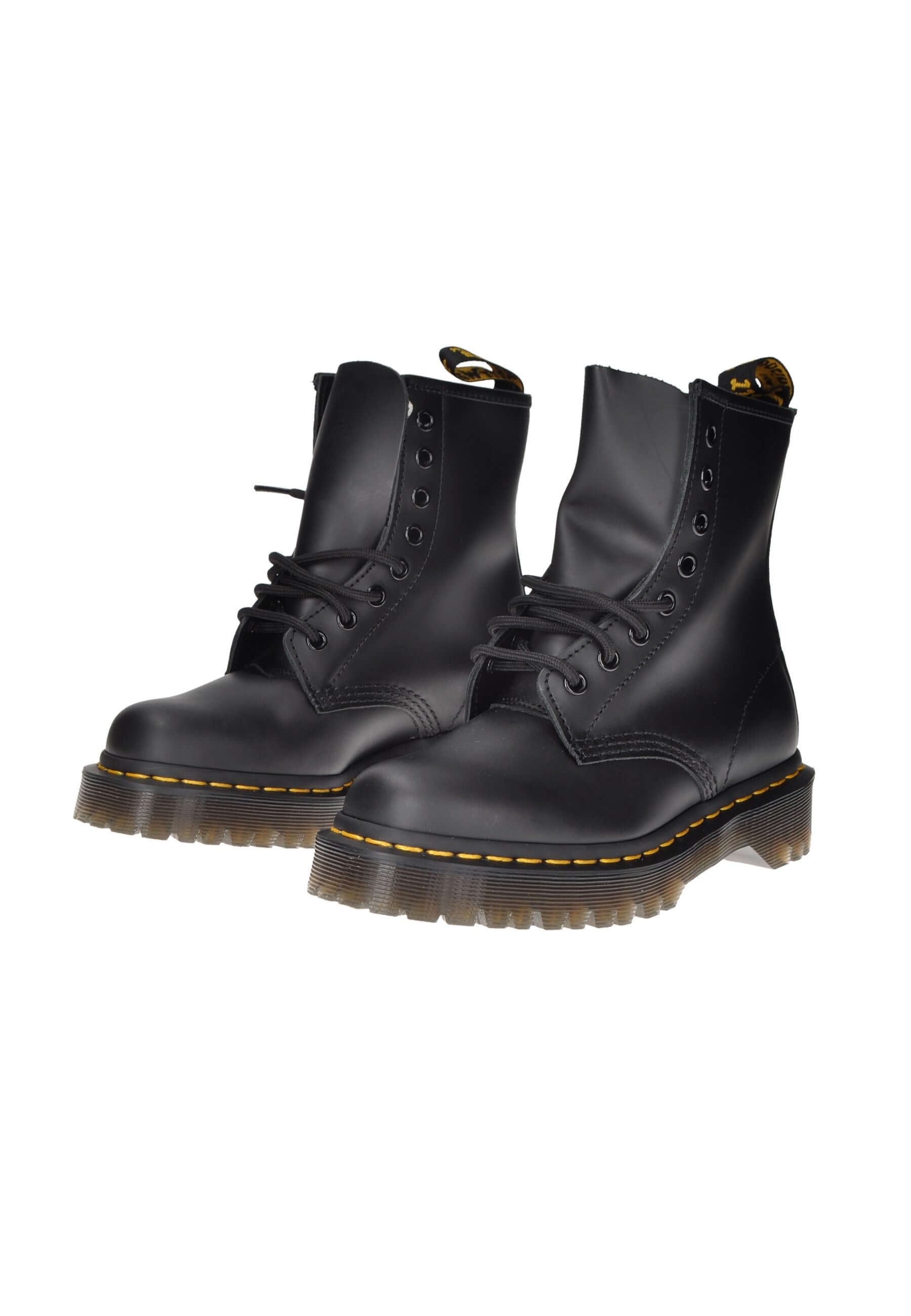 Dr. Martens 1460 Bex black leather boots with lace closure and rubber sole for a bold, edgy style.