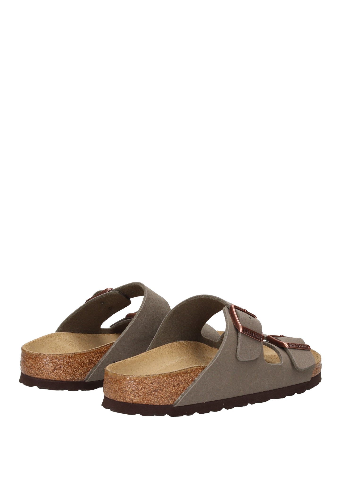 151213 Sandalo BIRKENSTOCK view from the back with cork and latex footbed featuring adjustable metal buckles.