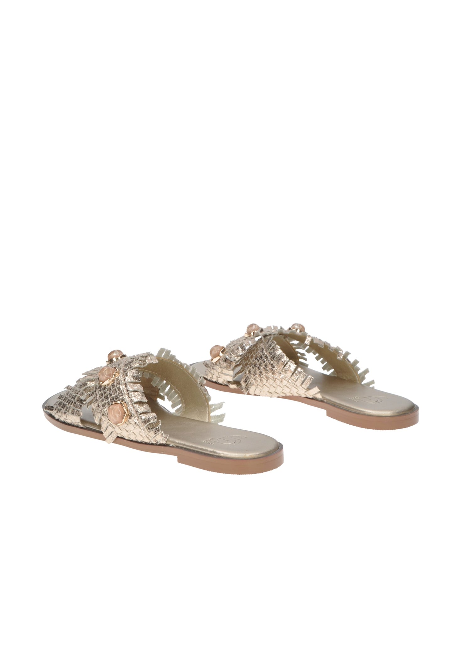 GH70 Sandalo GOLD&GOLD in ecopelle dorata, con dettagli decorative e suola in gomma, perfetto per eleganza e comfort.