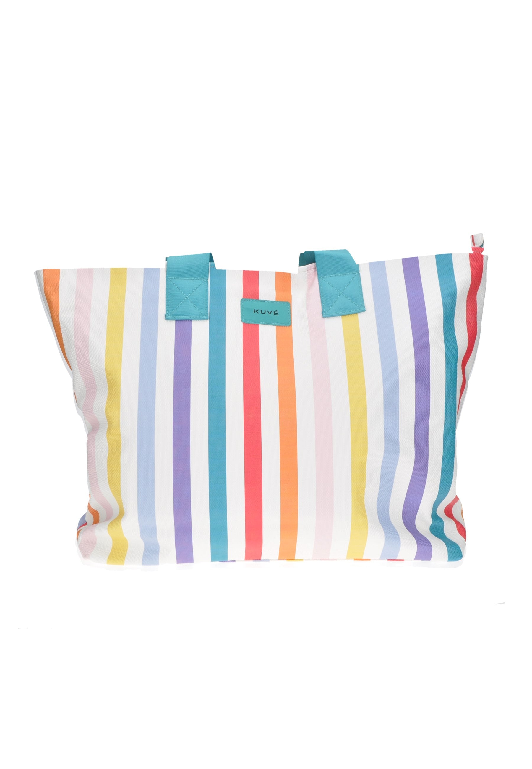 Colorful striped shopping bag KUVE', eco-friendly material, perfect for beach outings and stylish shopping.
