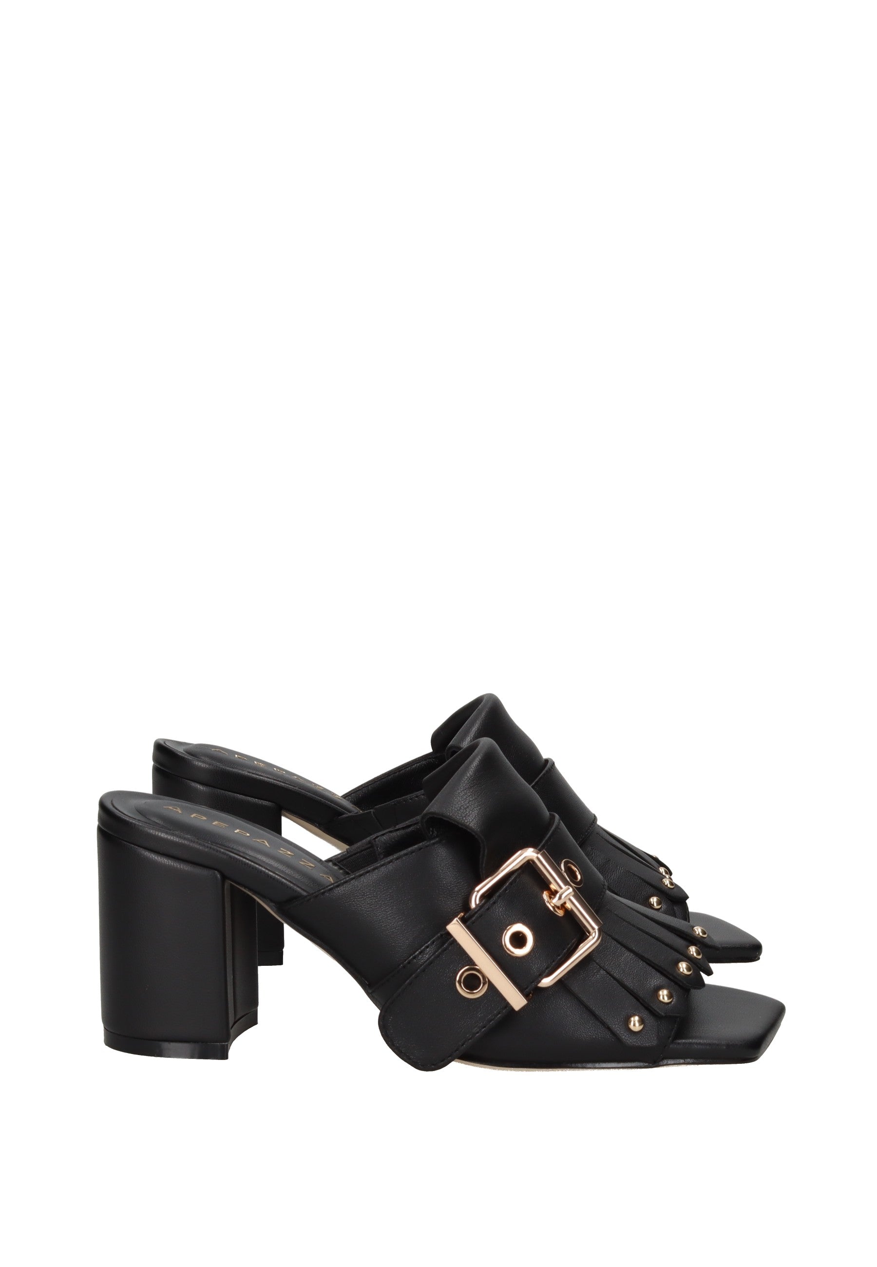 S6FREESIA01/LEA Sandalo APEPAZZA in pelle nera con fibbia e tacco alto da 8 cm.