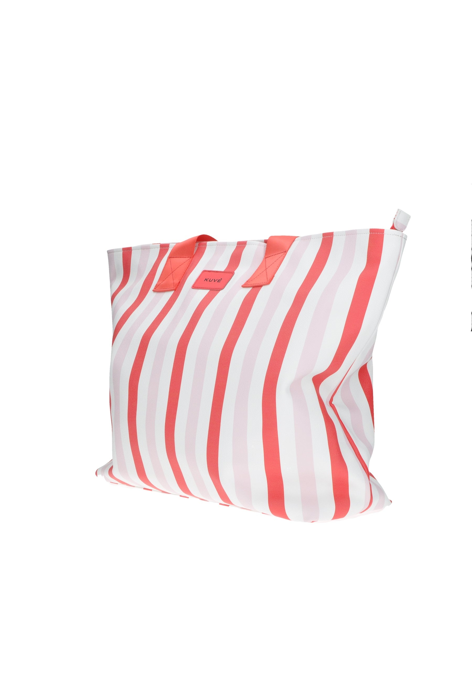 Shopping bag KUVE' with pink and white stripes, perfect for stylish outings and beach trips.