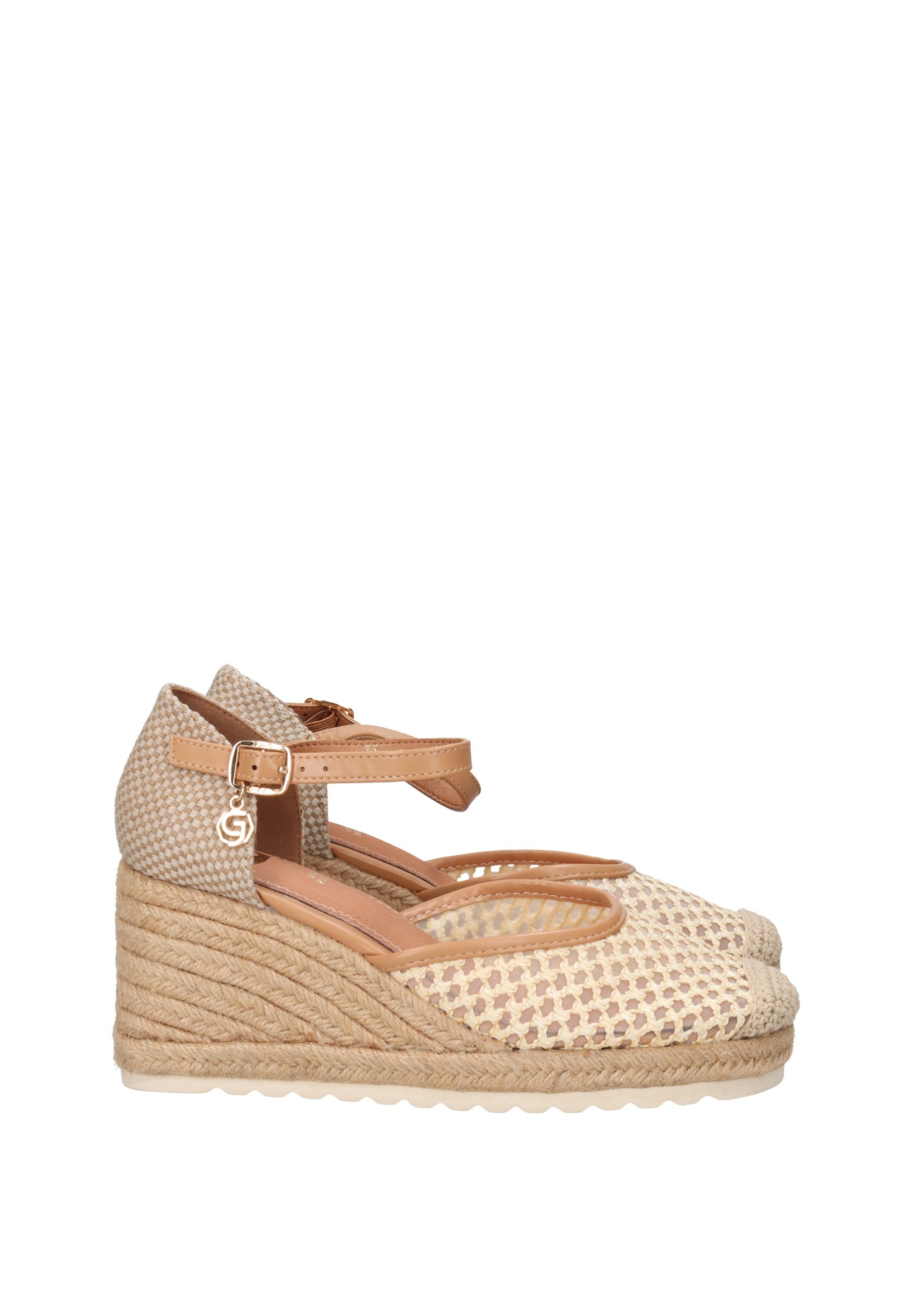GH112 Espadrillas GOLD&GOLD in light fabric with ankle strap and 8 cm wedge sole, combining style and comfort.