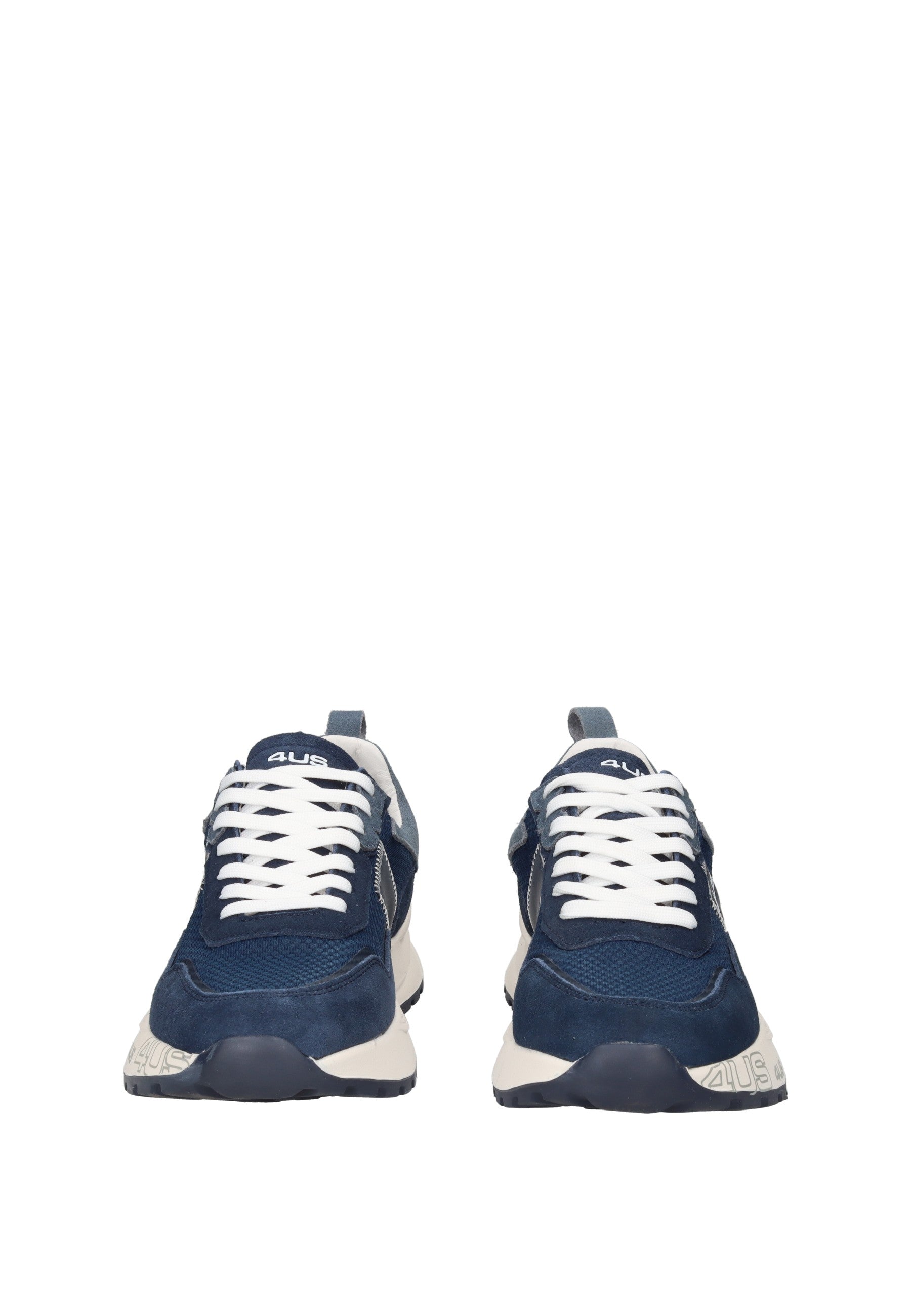4US-13 sneaker PACIOTTI 4US in navy with white laces and padded sole, front view.
