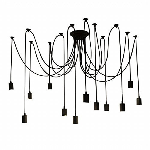 12-Pendant Adjustable Pendant Chandelier Black E27 Vintage Spider Lamp