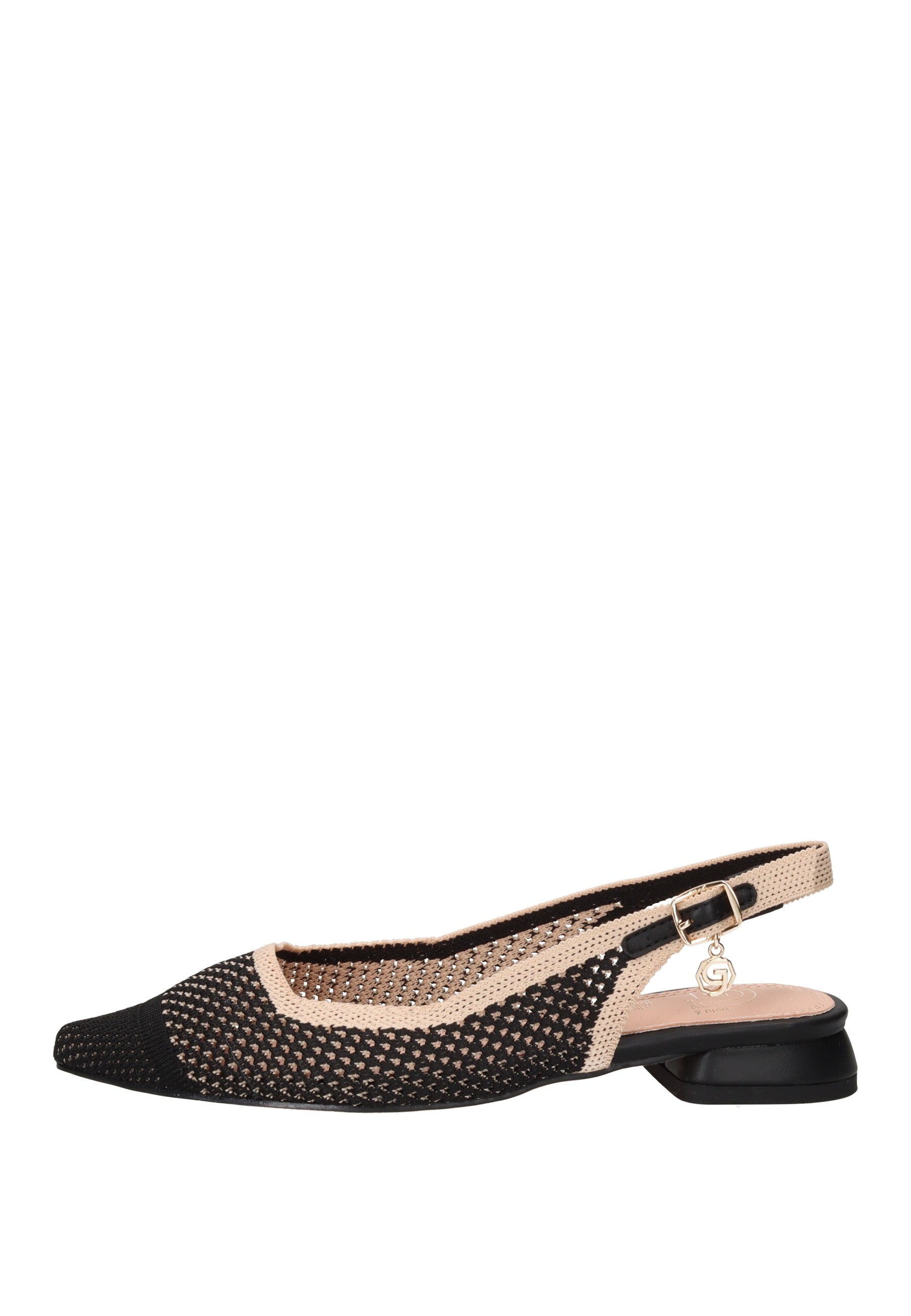 GK228 Ballerina GOLD&GOLD in black and beige, featuring a slingback design and comfortable padded insole.