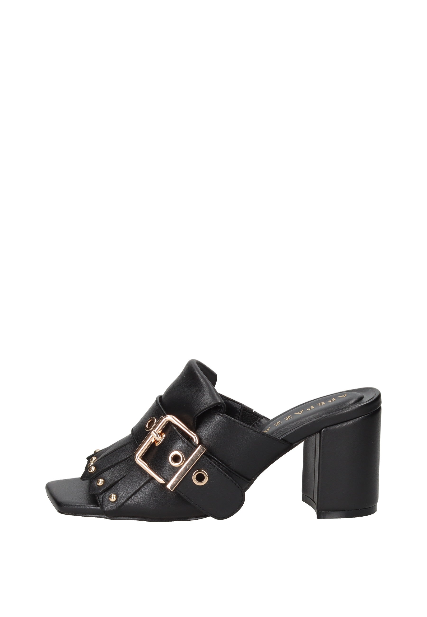 S6FREESIA01/LEA Sandalo APEPAZZA in pelle nera con fibbia e tacco alto, design elegante e confortevole.