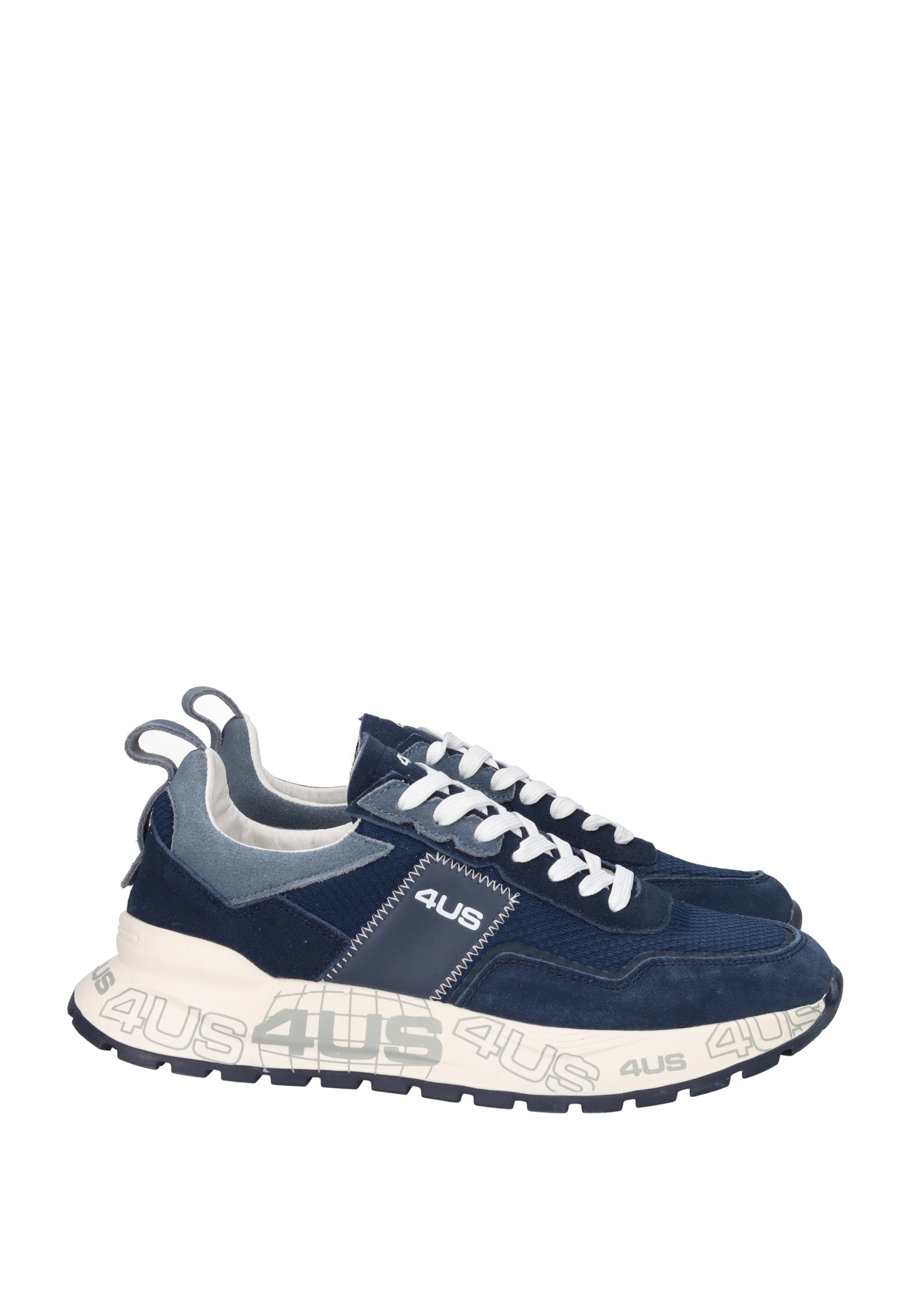 4US-13 sneaker PACIOTTI 4US in navy blue suede and fabric with lace closure and cushioned sole.