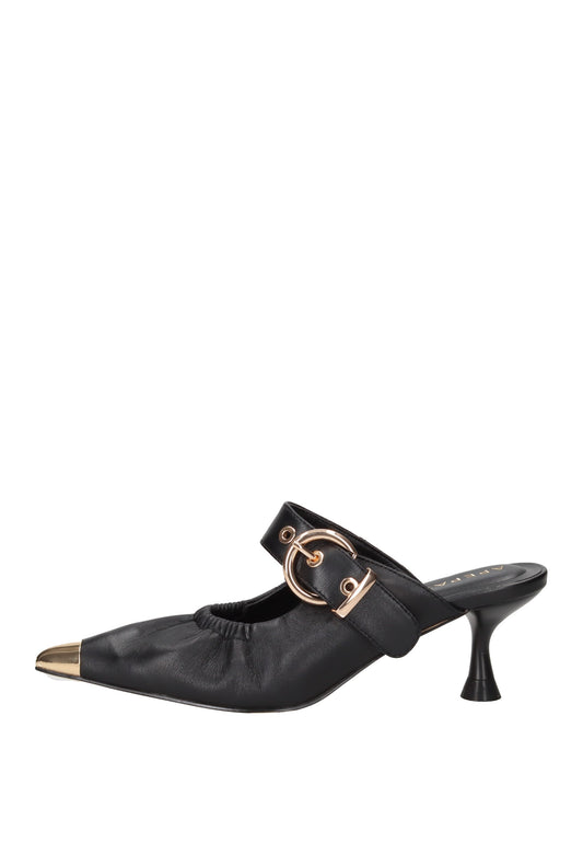 S6GLOW03/LEA Sandalo APEPAZZA nero con fibbia e tacco da 6 cm