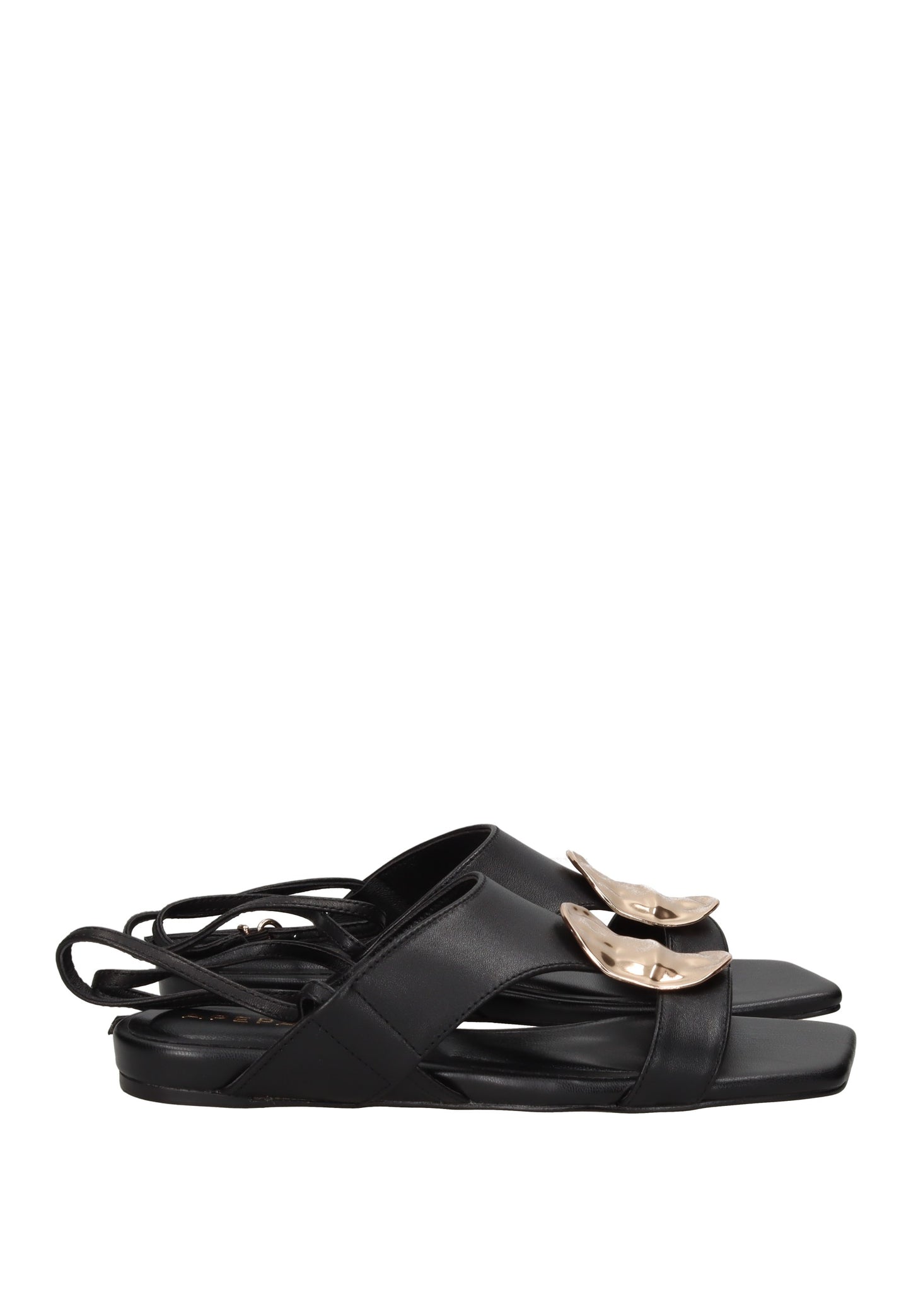 S6DHALIA02/LEA Sandalo APEPAZZA in pelle con chiusura a laccio e accessorio rotondo in metallo.