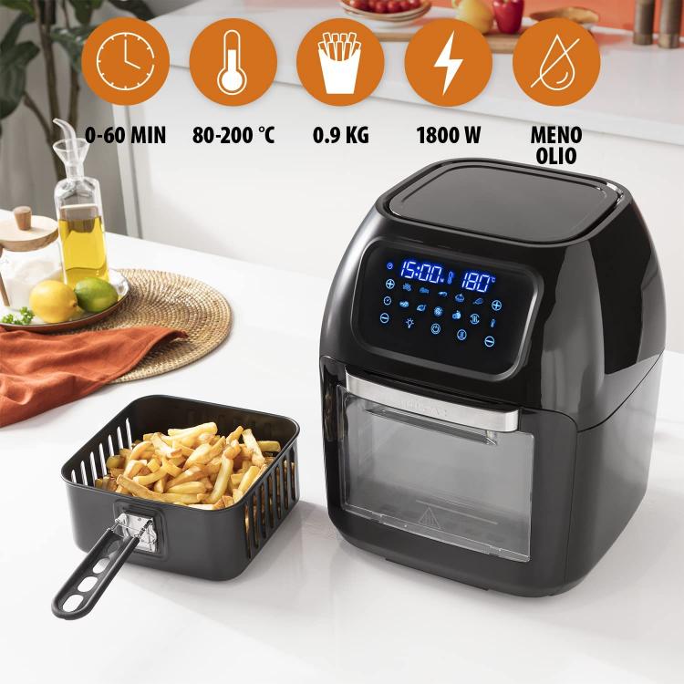Tristar Heißluftfritteuse XXL 10 Liter 4-in-1 1800W Digitalanzeige 6964 Schwarzer Backofen 