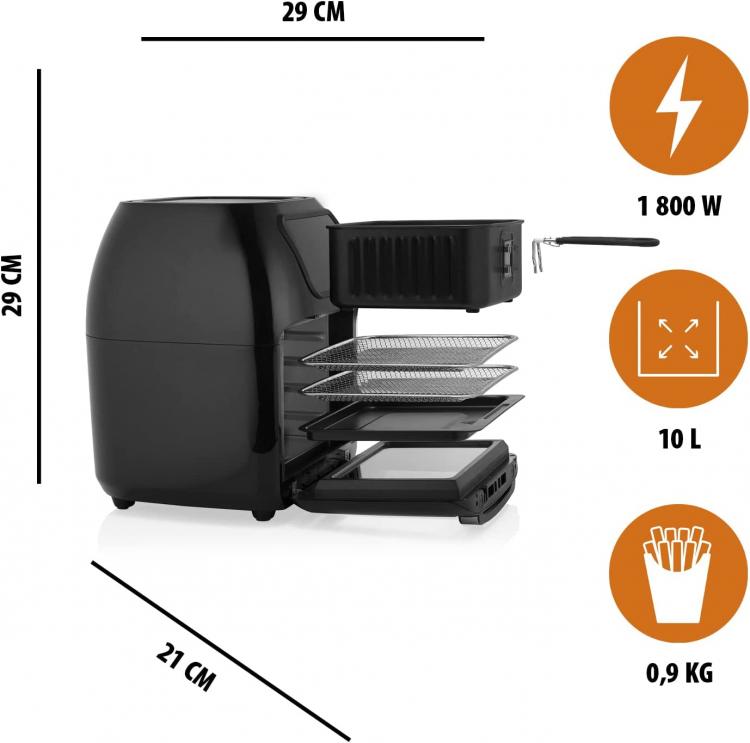 Tristar Heißluftfritteuse XXL 10 Liter 4-in-1 1800W Digitalanzeige 6964 Schwarzer Backofen 