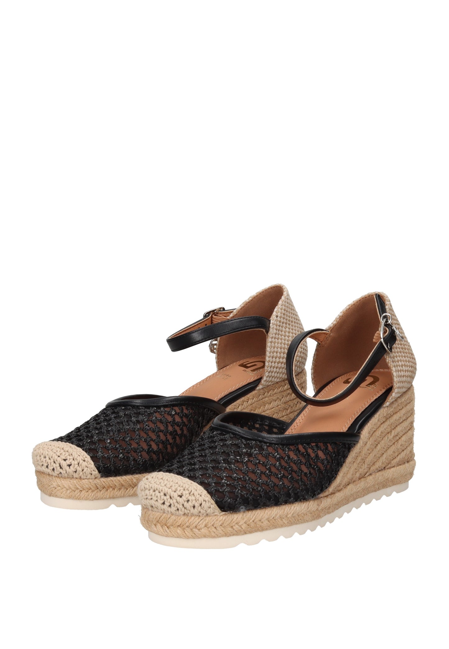 GH112 Espadrillas GOLD&GOLD in black with a stylish woven design and adjustable ankle strap, perfect for summer.