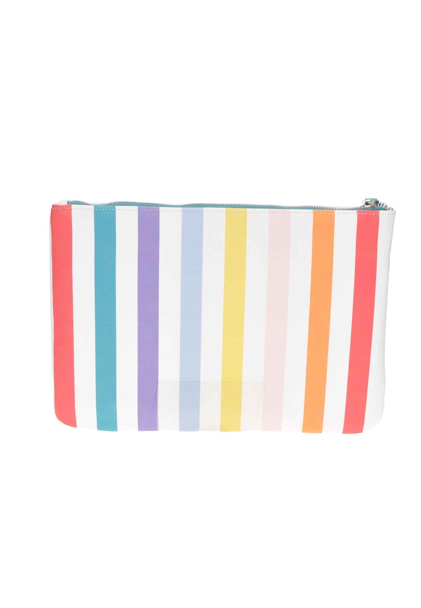 KBE31A528 Pochette KUVE' with colorful stripes, perfect for beach days and personal items. Size 32x22x2 cm.
