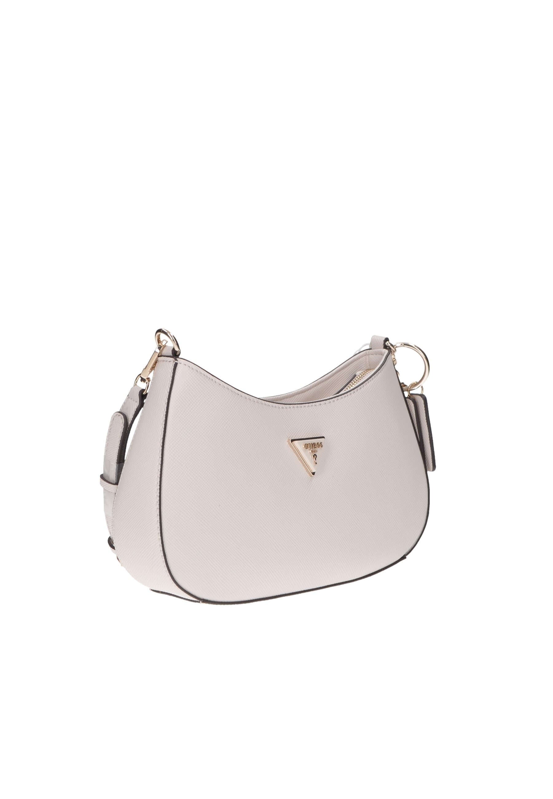 Borsa a spalla GUESS Noelle in ecopelle con metalleria color oro e logo triangolare, eleganza raffinata per il tuo outfit.