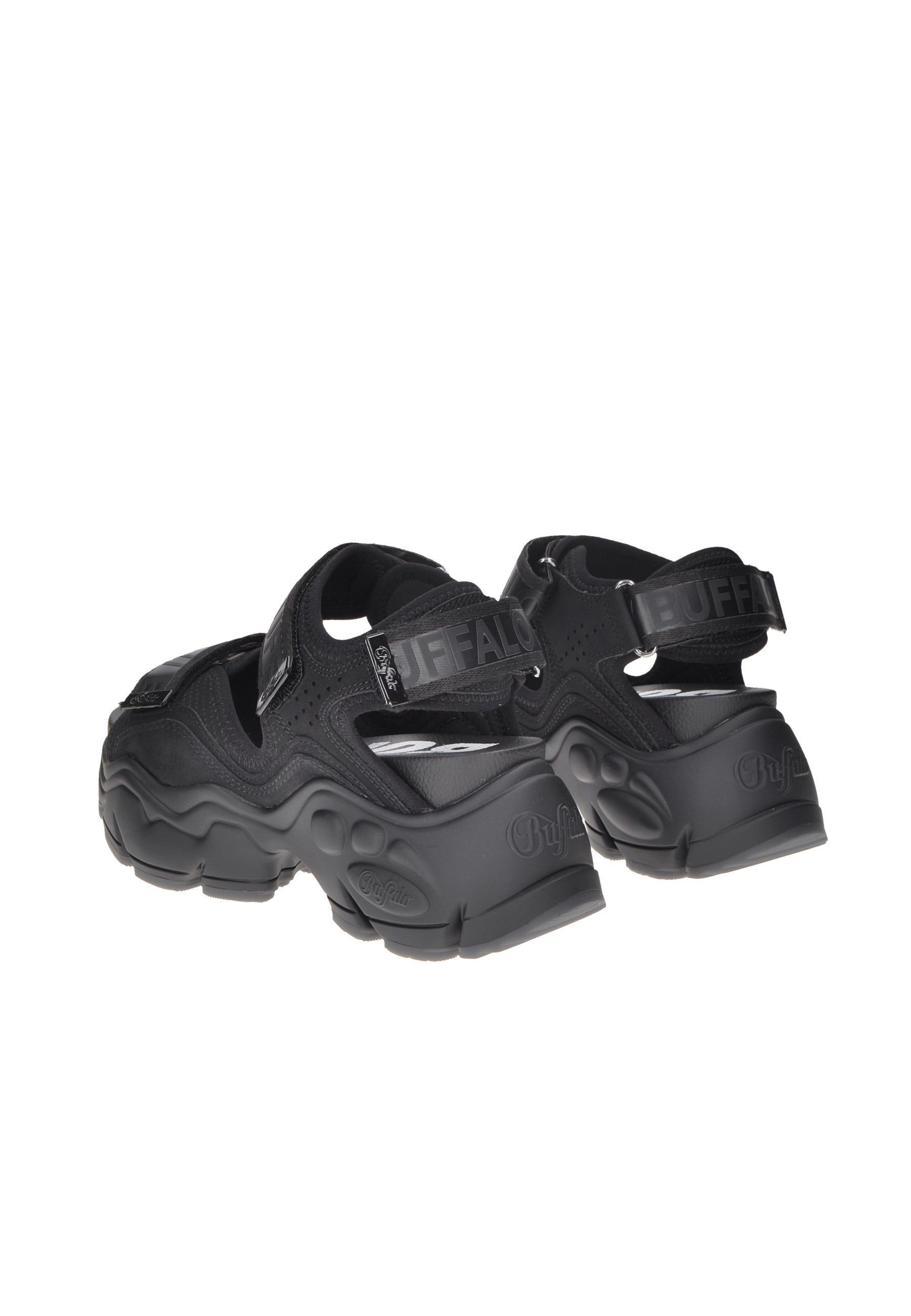 BN1602196 Black BUFFALO sandals with velcro closure and cushioned footbed, designed for comfort and style.