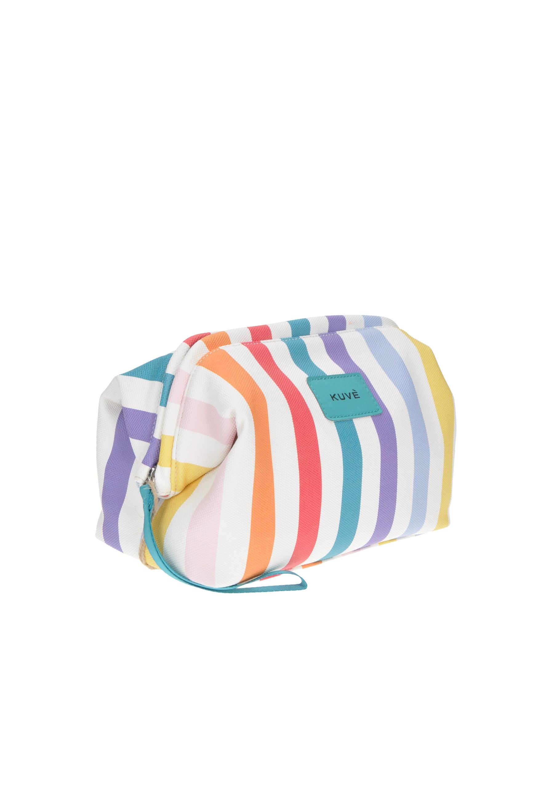 KBE31A661 pochette KUVE' a righe colorate con chiusura a cerniera, ideale come borsa mare o piccola borsa frigo.