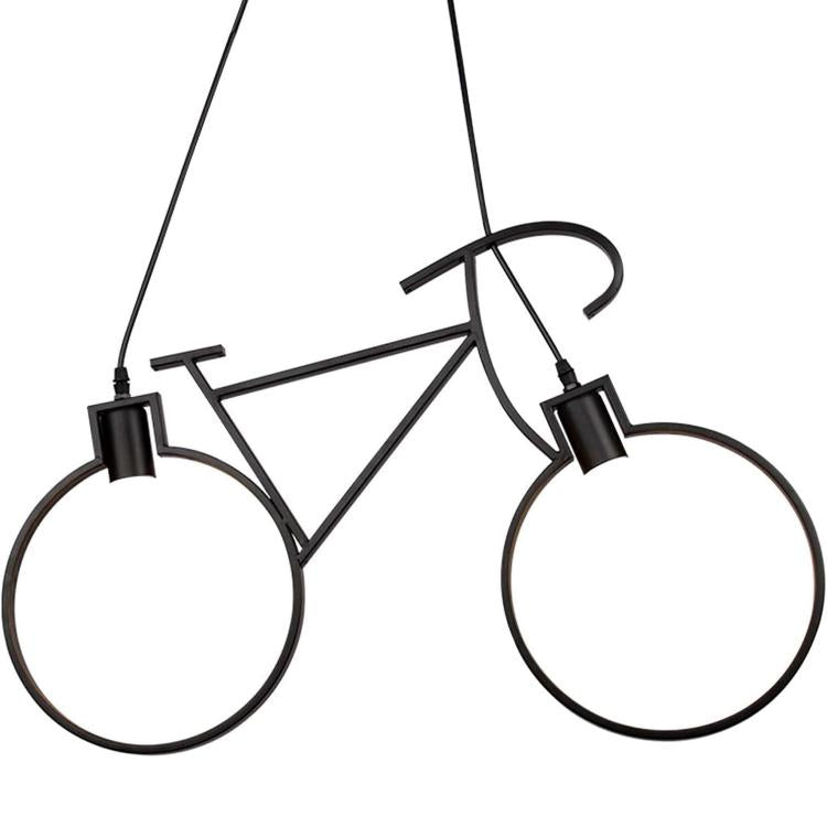 Black Metal Bicycle-Shaped Pendant Light with 2 E27 Sockets 