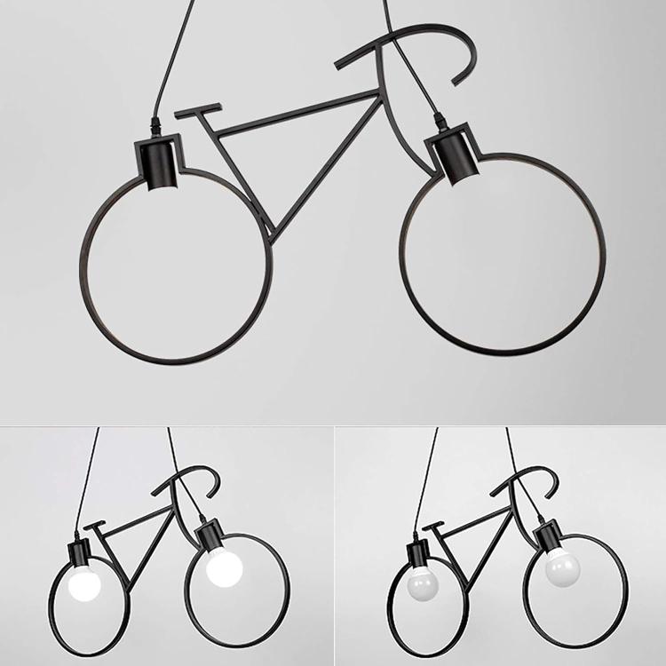 Black Metal Bicycle-Shaped Pendant Light with 2 E27 Sockets 
