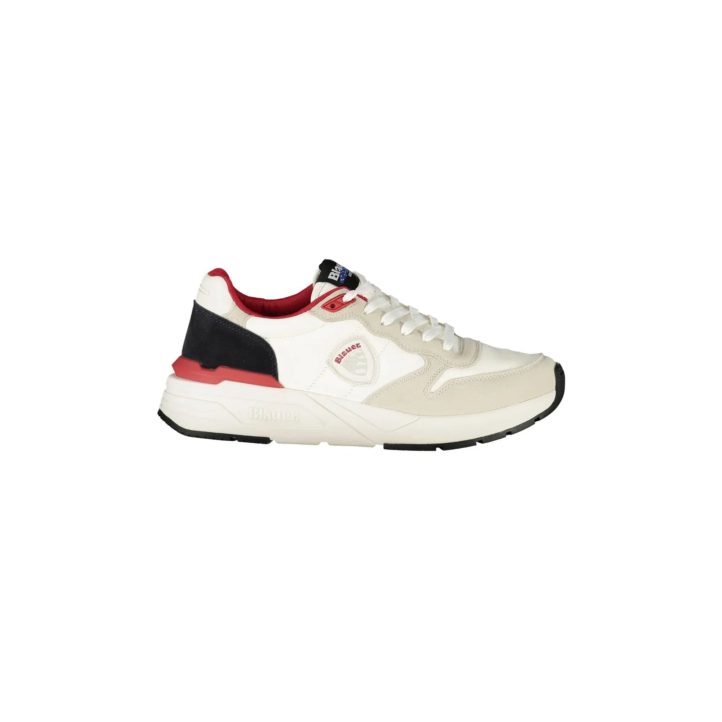 BLAUER Scarpe Sportive Uomo Bianche con Dettagli Rossi e Lacci