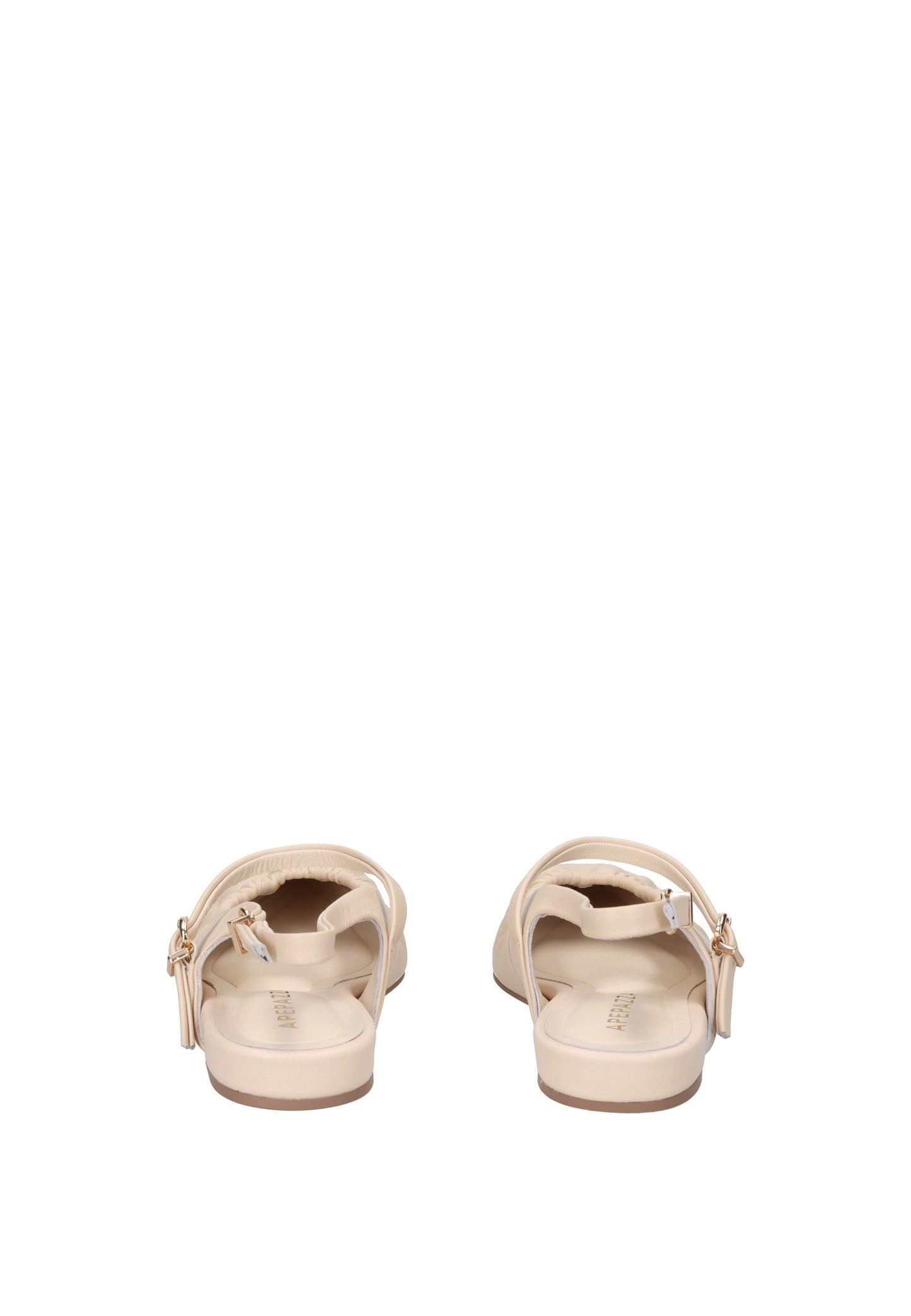 S6PETAL01/LEA Ballerina APEPAZZA back view showing dual ankle and heel straps in creamy beige.