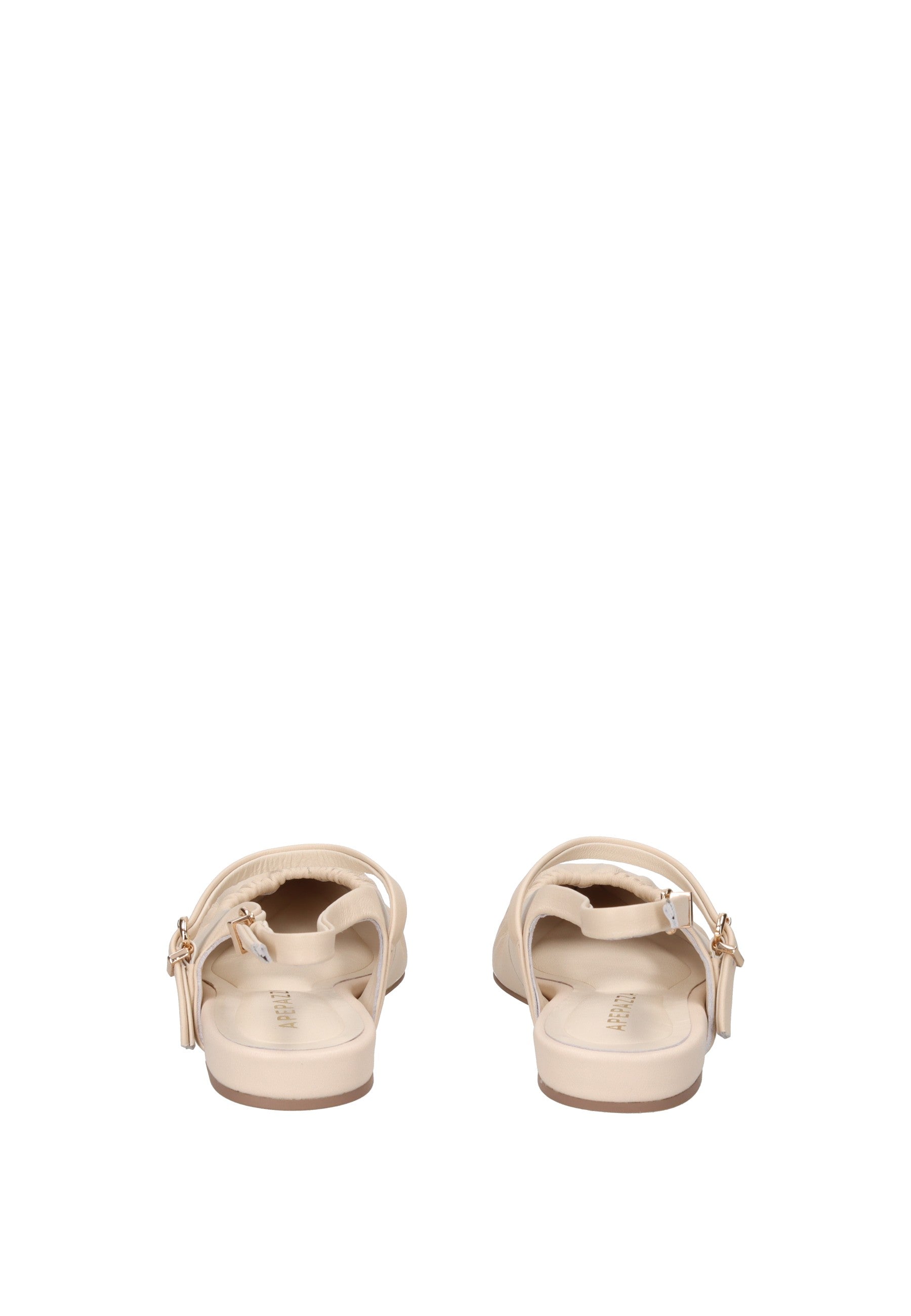 S6PETAL01/LEA Ballerina APEPAZZA back view showing dual ankle and heel straps in creamy beige.