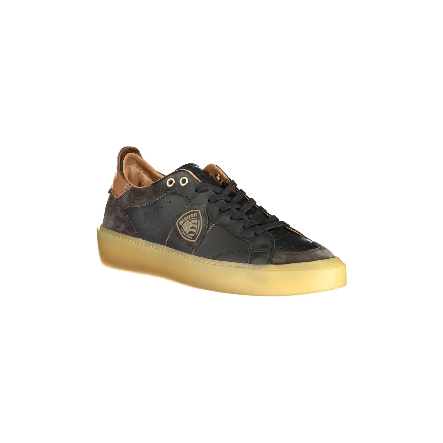 BLAUER Herren-Sportschuhe aus schwarzem Leder mit kontrastierenden Details