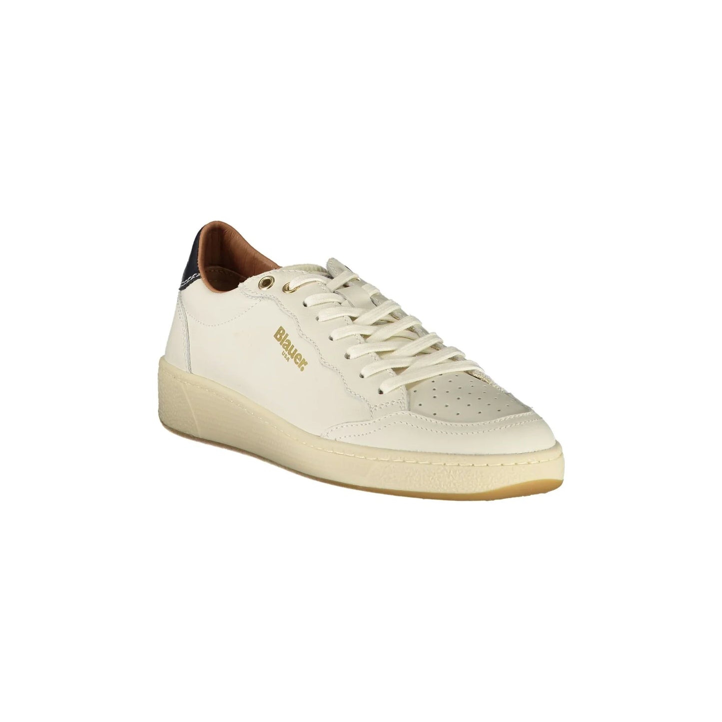 Weiße Damen-Sneaker von BLAUER mit Schnürsenkeln und kontrastierenden schwarzen Details