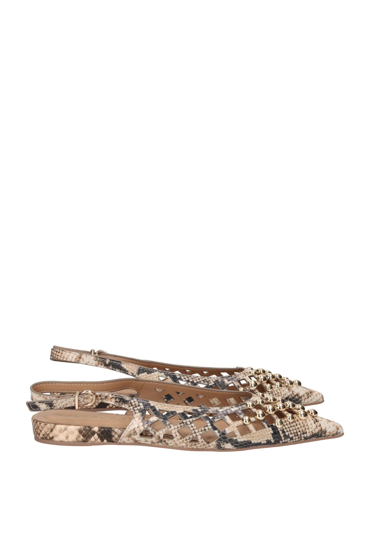 S6PETAL03/PYT Ballerina APEPAZZA in snake print with decorative details and slingback design.