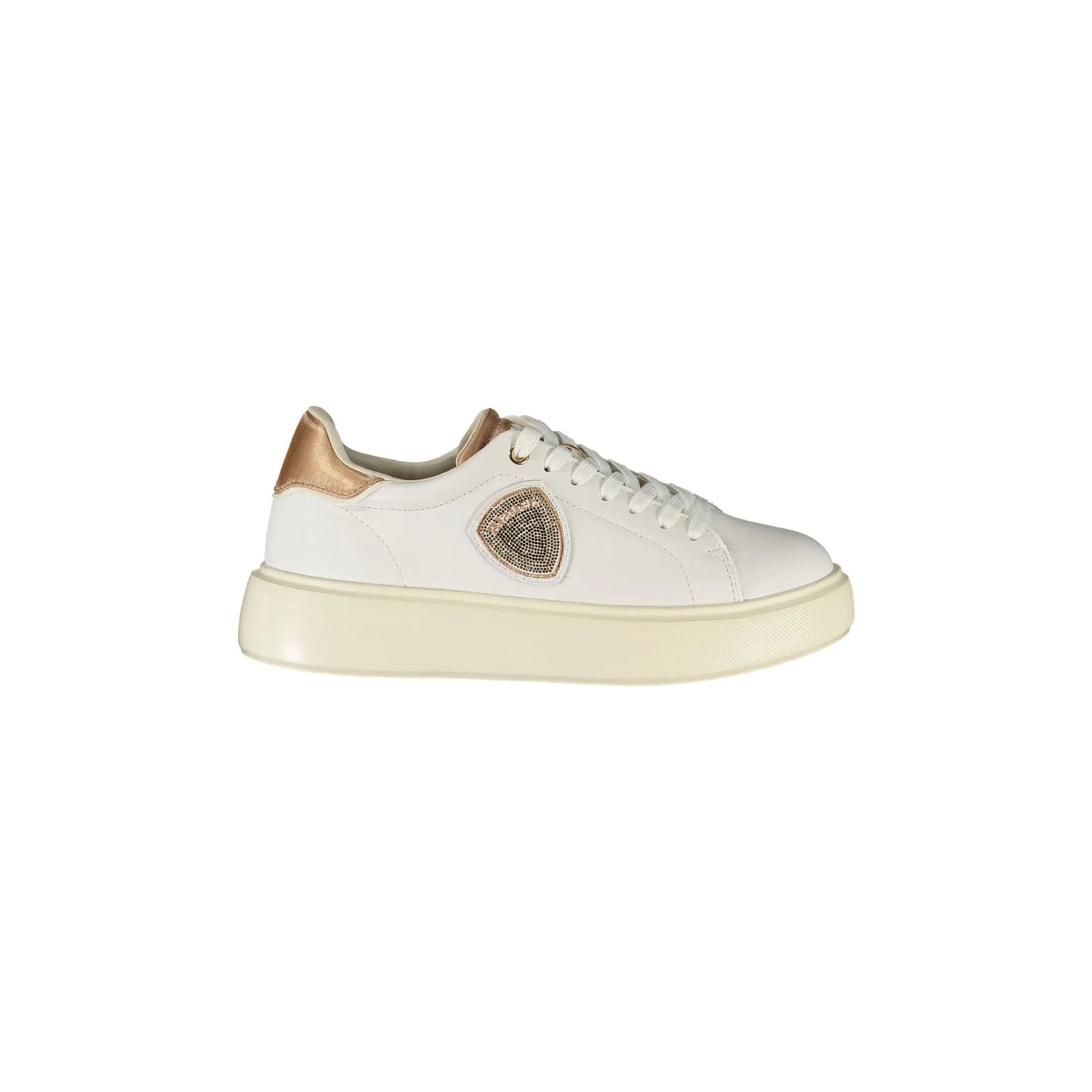 Weiße Damen-Sneaker von BLAUER mit Schnürsenkeln und bronzefarbenen Details