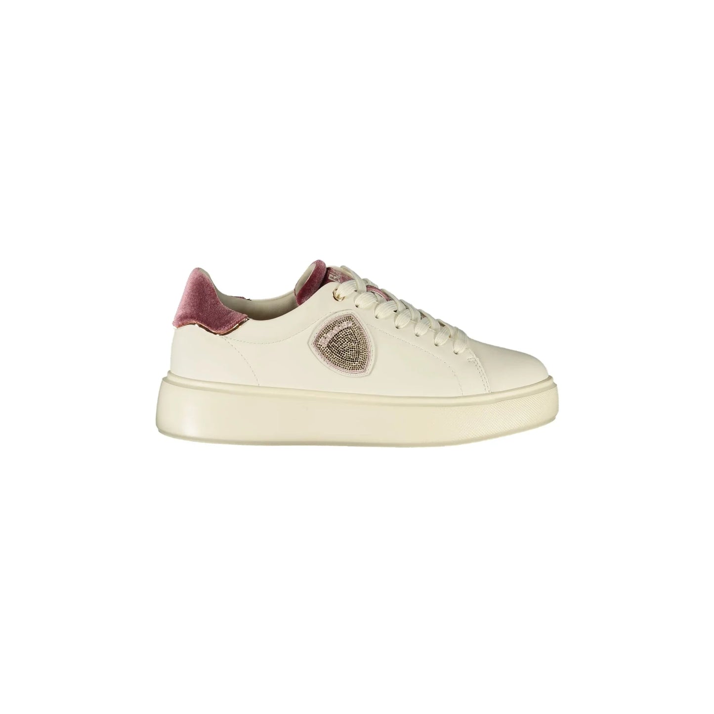 Weiße Damen-Sneaker von BLAUER mit Schnürsenkeln und antikrosa Details