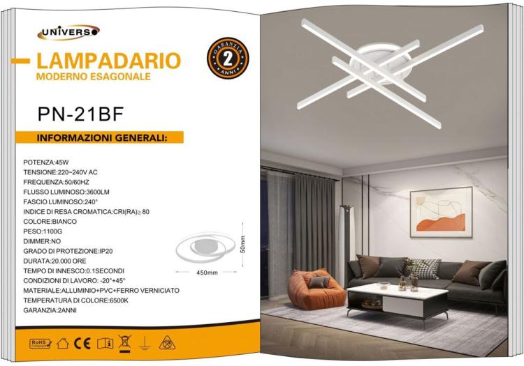 Modern LED Ceiling Light 45 Watt Ceiling Lamp Chandelier Cool White 6500K