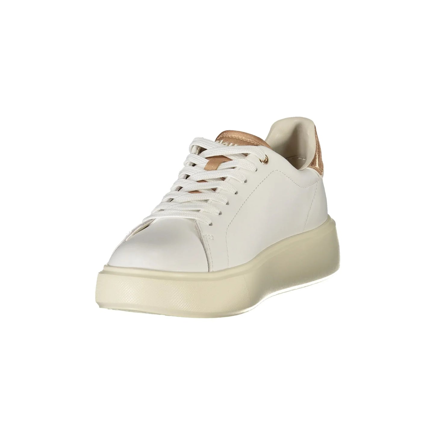 Weiße Damen-Sneaker von BLAUER mit Schnürsenkeln und bronzefarbenen Details